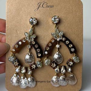 NWT J Crew statement earrings in tortoiseshell and silver glitter
